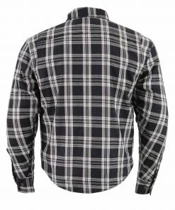 Milwaukee Leather MPM1646 Men's Black And White Armored Long Sleeve Flannel Shirt With Kevlar Armored Flannel Shirts
