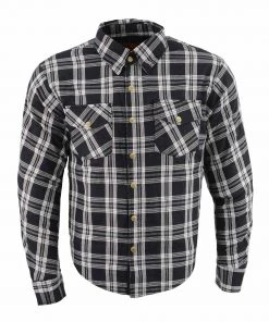 Milwaukee Leather MPM1646 Men's Black And White Armored Long Sleeve Flannel Shirt With Kevlar Armored Flannel Shirts