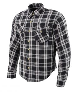 Milwaukee Leather MPM1646 Men's Black And White Armored Long Sleeve Flannel Shirt With Kevlar Armored Flannel Shirts