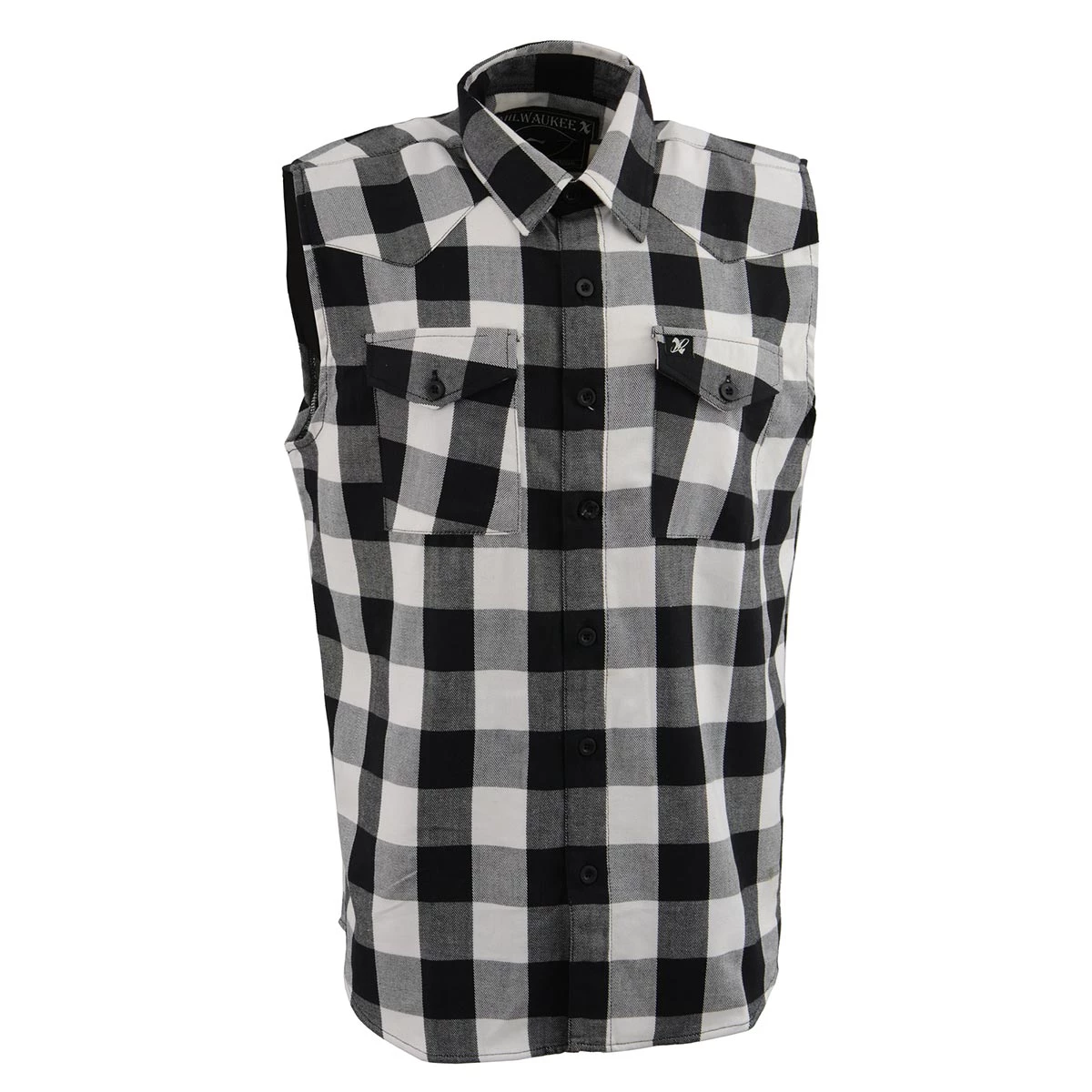 Milwaukee Leather MPM1647 Men's Black And White ‘Checkered’ Sleeveless Shirt Riding Gear