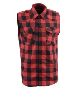 Milwaukee Leather MPM1649 Men's Black And Red 'Checkered' Sleeveless Shirt Riding Gear