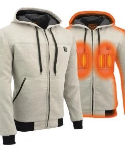 Nexgen Heat MPM1714SET Men's Silver 'Heated' Zipper Front Hoodie (Rechargeable Battery Pack Included) Motorcycle Jackets