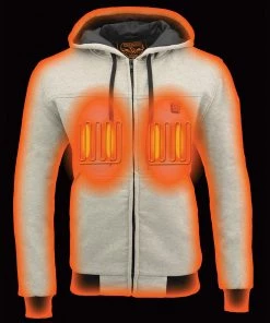 Nexgen Heat MPM1714SET Men's Silver'Heated' Zipper Front Hoodie (Rechargeable Battery Pack Included) Motorcycle Jackets