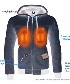 Nexgen Heat MPM1714SET Men's Silver 'Heated' Zipper Front Hoodie (Rechargeable Battery Pack Included) Motorcycle Jackets