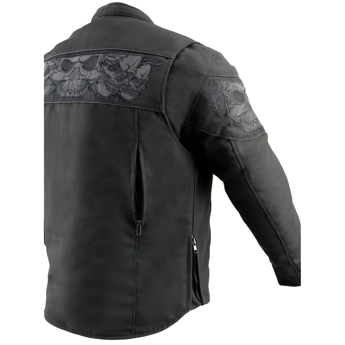 Milwaukee Leather MPM1730 Men's Black 'Reflective Skulls' Textile Jacket