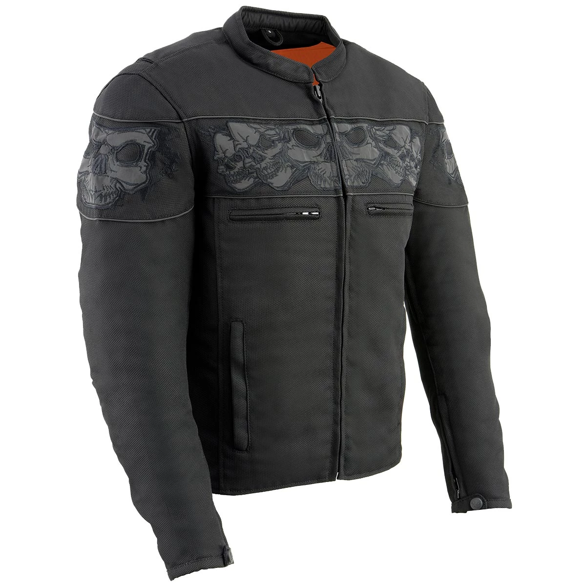 Milwaukee Leather MPM1730 Men's Black 'Reflective Skulls' Textile Jacket