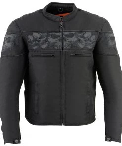 Milwaukee Leather MPM1730 Men's Black'Reflective Skulls' Textile Jacket