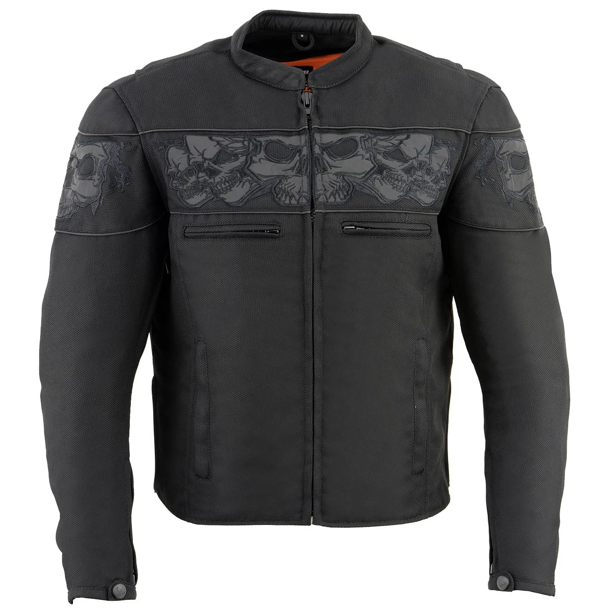 Milwaukee Leather MPM1730 Men's Black 'Reflective Skulls' Textile Jacket