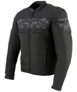 Milwaukee Leather MPM1730 Men's Black'Reflective Skulls' Textile Jacket