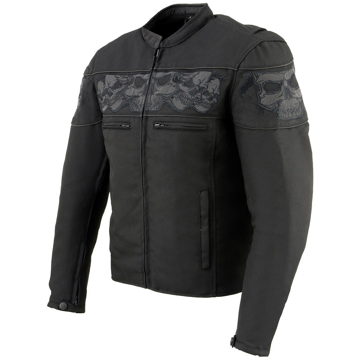 Milwaukee Leather MPM1730 Men's Black 'Reflective Skulls' Textile Jacket