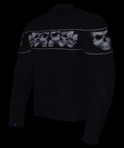 Milwaukee Leather MPM1730 Men's Black'Reflective Skulls' Textile Jacket