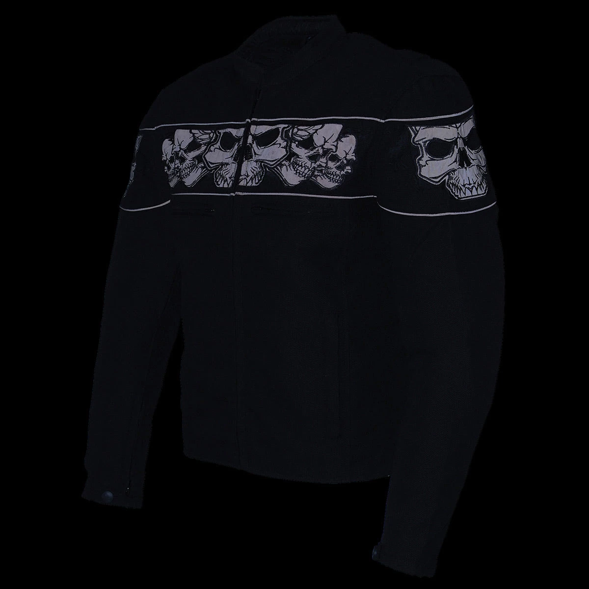 Milwaukee Leather MPM1730 Men's Black 'Reflective Skulls' Textile Jacket