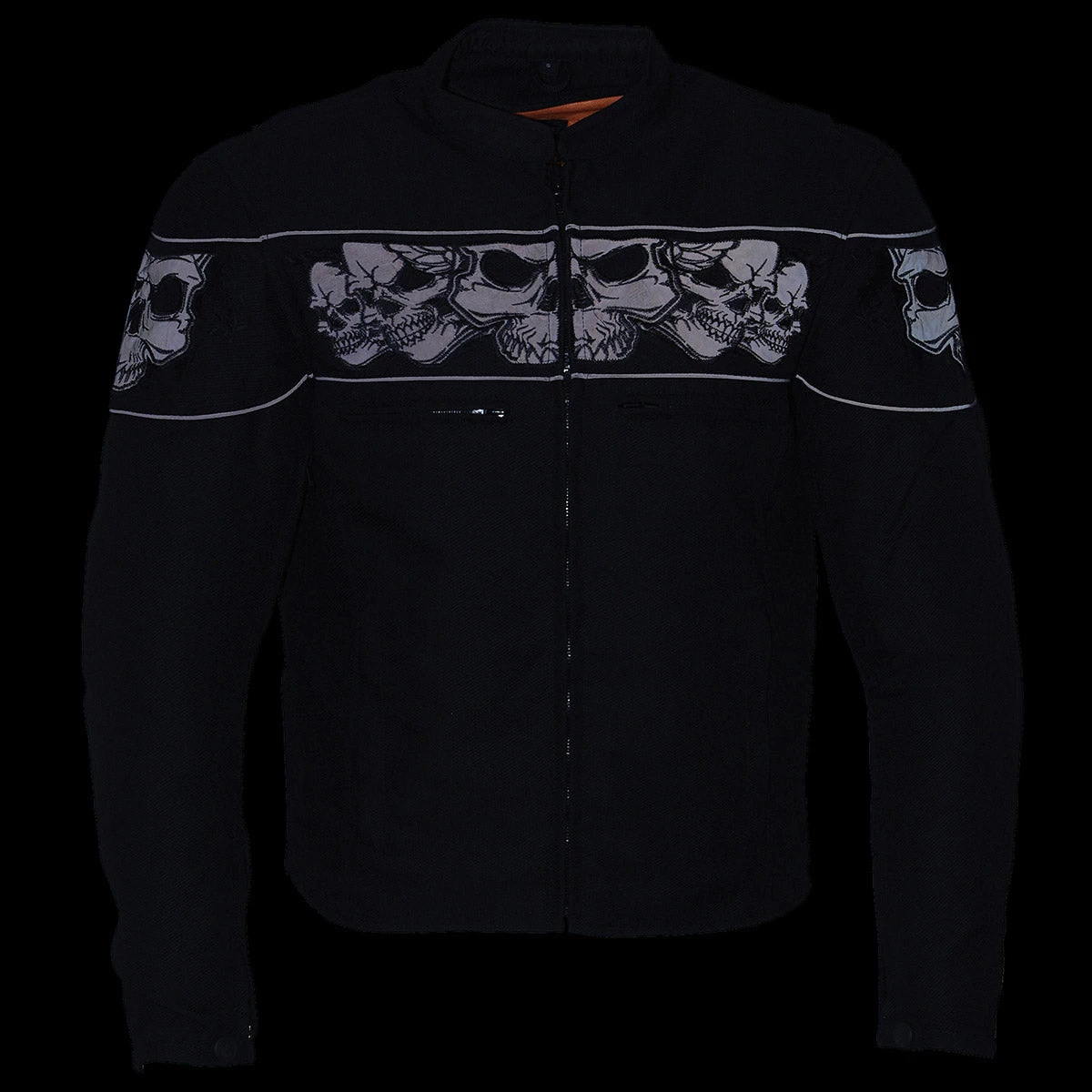 Milwaukee Leather MPM1730 Men's Black 'Reflective Skulls' Textile Jacket