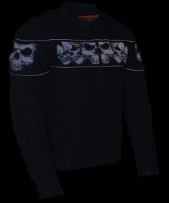 Milwaukee Leather MPM1730 Men's Black'Reflective Skulls' Textile Jacket