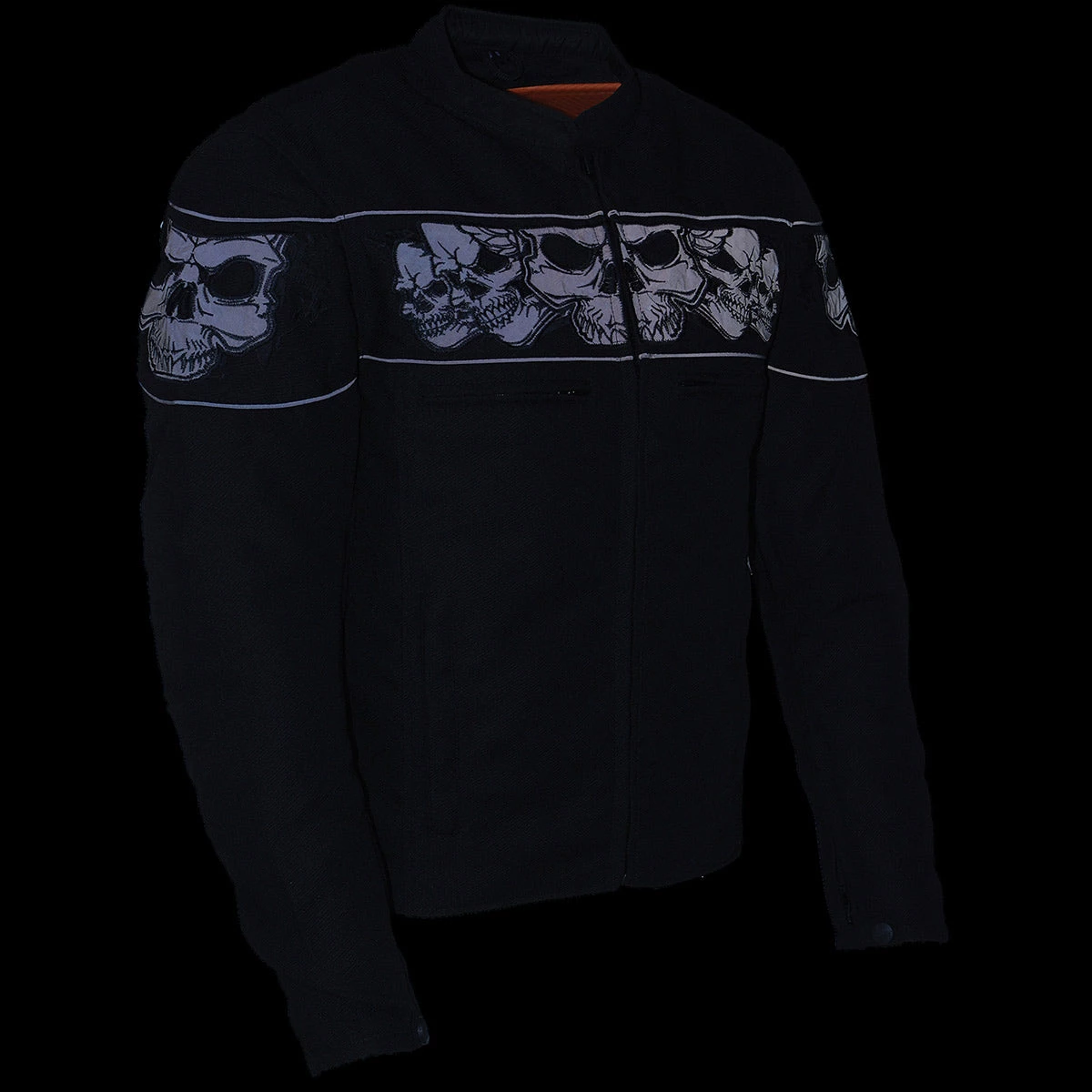 Milwaukee Leather MPM1730 Men's Black 'Reflective Skulls' Textile Jacket