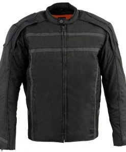 Motorcycle Jackets Milwaukee Leather MPM1740 Men's Black Vented Textile Jacket With Reflective Stripes