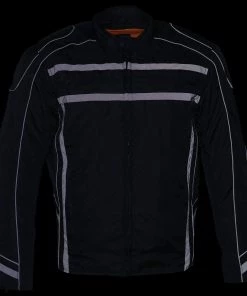 Motorcycle Jackets Milwaukee Leather MPM1740 Men's Black Vented Textile Jacket With Reflective Stripes