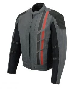 Milwaukee Leather MPM1752 Men's Black And Grey Mesh Armored Racing Jacket