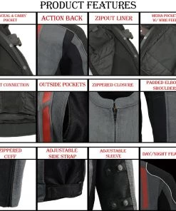 Milwaukee Leather MPM1752 Men's Black And Grey Mesh Armored Racing Jacket