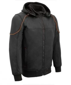 Milwaukee Leather MPM1764 Men's Black Soft Shell Armored Racing Style Jacket With Detachable Hood Motorcycle Jackets