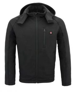 Nexgen Heat MPM1767SET Men's Black'Heated' Soft Shell Hooded Zipper Front Jacket (Rechargeable Battery Pack Included)