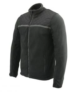 Motorcycle Jackets Milwaukee Leather MPM1784 Men's Black Micro Fleece Zipper Front Jacket With Reflective Stripes
