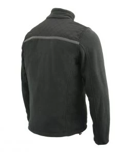 Motorcycle Jackets Milwaukee Leather MPM1784 Men's Black Micro Fleece Zipper Front Jacket With Reflective Stripes