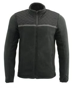 Motorcycle Jackets Milwaukee Leather MPM1784 Men's Black Micro Fleece Zipper Front Jacket With Reflective Stripes
