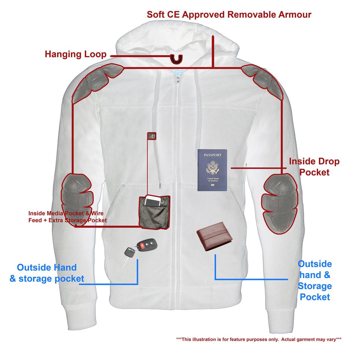 Milwaukee Leather MPM1788 Men's Black CE Approved Armored Riding Hoodie With Aramid By DuPont Fibers