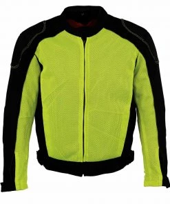 Milwaukee Leather MPM1790 Men's Black And Neon Green Hi Vis Mesh Racer Jacket With Removable Rain Jacket Motorcycle Jackets