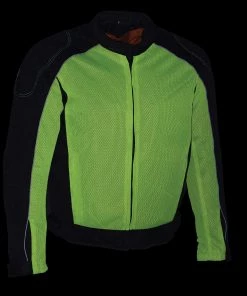 Milwaukee Leather MPM1790 Men's Black And Neon Green Hi Vis Mesh Racer Jacket With Removable Rain Jacket Motorcycle Jackets