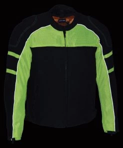 Motorcycle Jackets Milwaukee Leather MPM1791 Men's Black And Neon Green Armored Textile Jacket