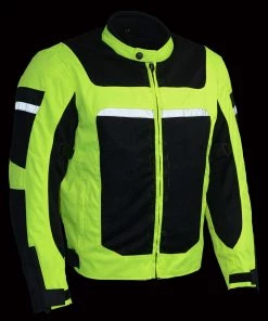 Milwaukee Leather MPM1794 Men's High Vis Black And Green Armored Mesh Racer Jacket Motorcycle Jackets