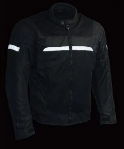 Milwaukee Leather MPM1794 Men's Black Armored Mesh Racer Jacket With Reflective Piping