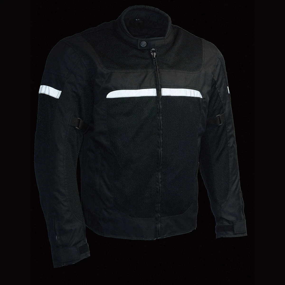 Milwaukee Leather MPM1794 Men's Black Armored Mesh Racer Jacket With Reflective Piping
