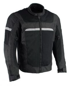Milwaukee Leather MPM1794 Men's Black Armored Mesh Racer Jacket With Reflective Piping