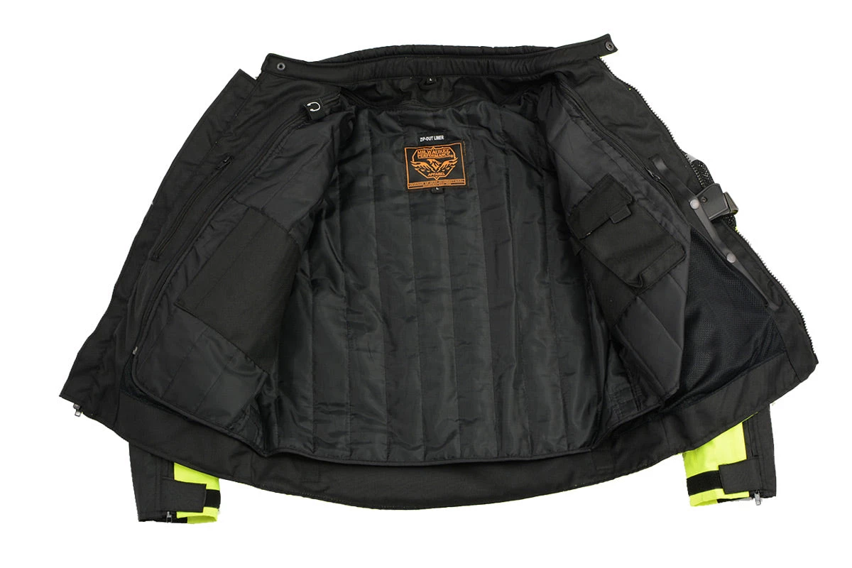 Milwaukee Leather MPM1794 Men's High Vis Black And Green Armored Mesh Racer Jacket Motorcycle Jackets