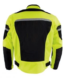 Milwaukee Leather MPM1794 Men's High Vis Black And Green Armored Mesh Racer Jacket Motorcycle Jackets