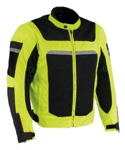 Milwaukee Leather MPM1794 Men's High Vis Black And Green Armored Mesh Racer Jacket Motorcycle Jackets