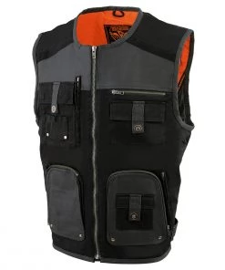 Motorcycle Vests Milwaukee Leather MPM3310 Men's'Super Utility' Black Leather And Canvas Multi-Pocket Vest
