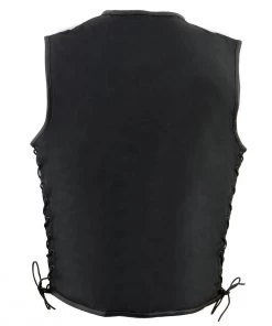 Motorcycle Vests Milwaukee Leather MPM3739 Men's 'Side Lace' Black Textile Zipper Front Vest