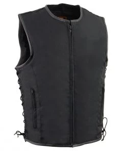 Motorcycle Vests Milwaukee Leather MPM3739 Men's 'Side Lace' Black Textile Zipper Front Vest