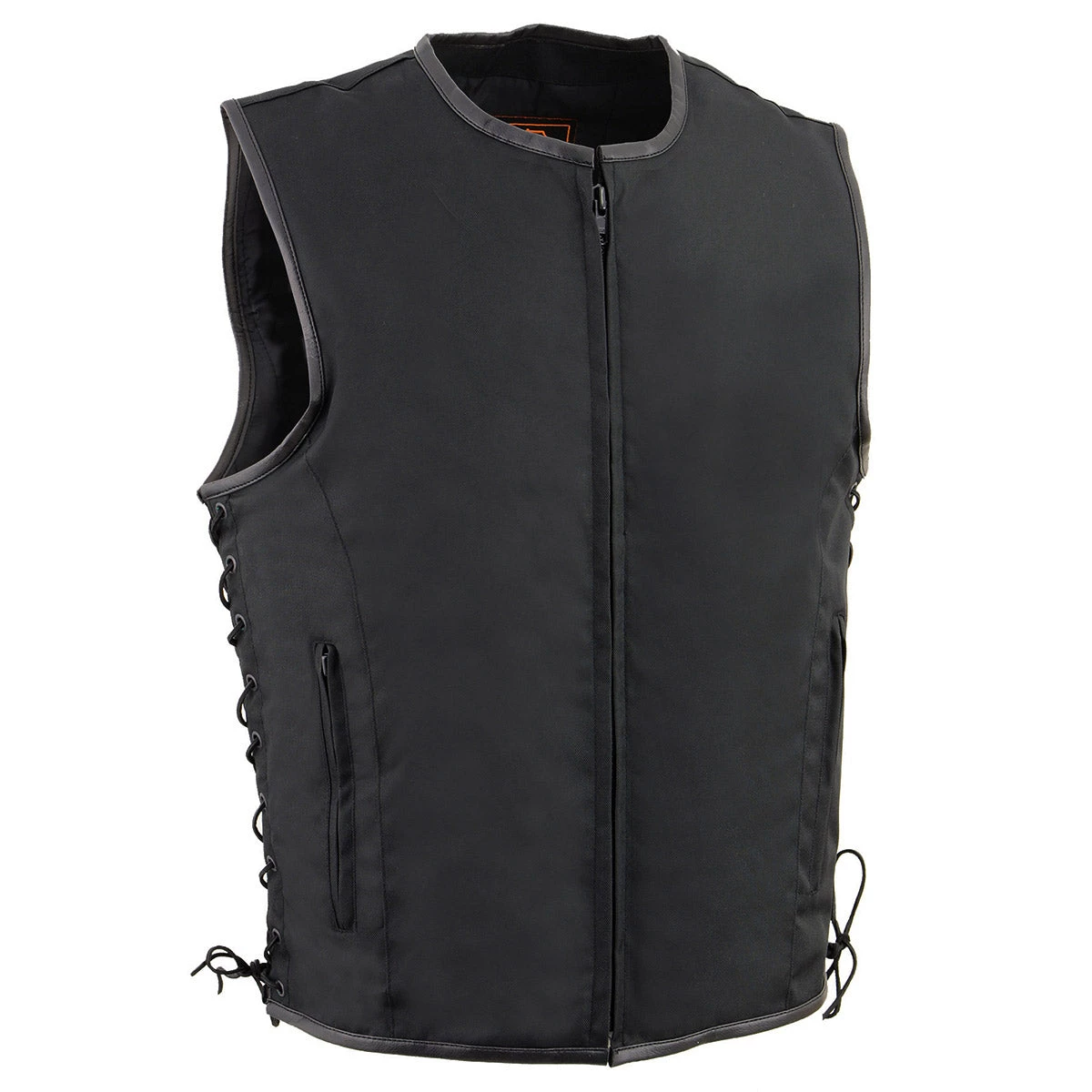 Motorcycle Vests Milwaukee Leather MPM3739 Men's 'Side Lace' Black Textile Zipper Front Vest