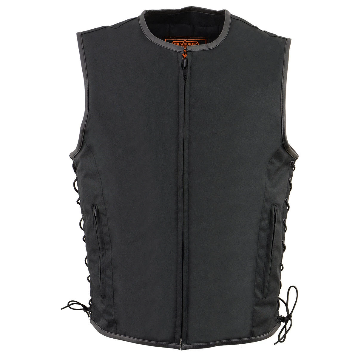 Motorcycle Vests Milwaukee Leather MPM3739 Men's 'Side Lace' Black Textile Zipper Front Vest