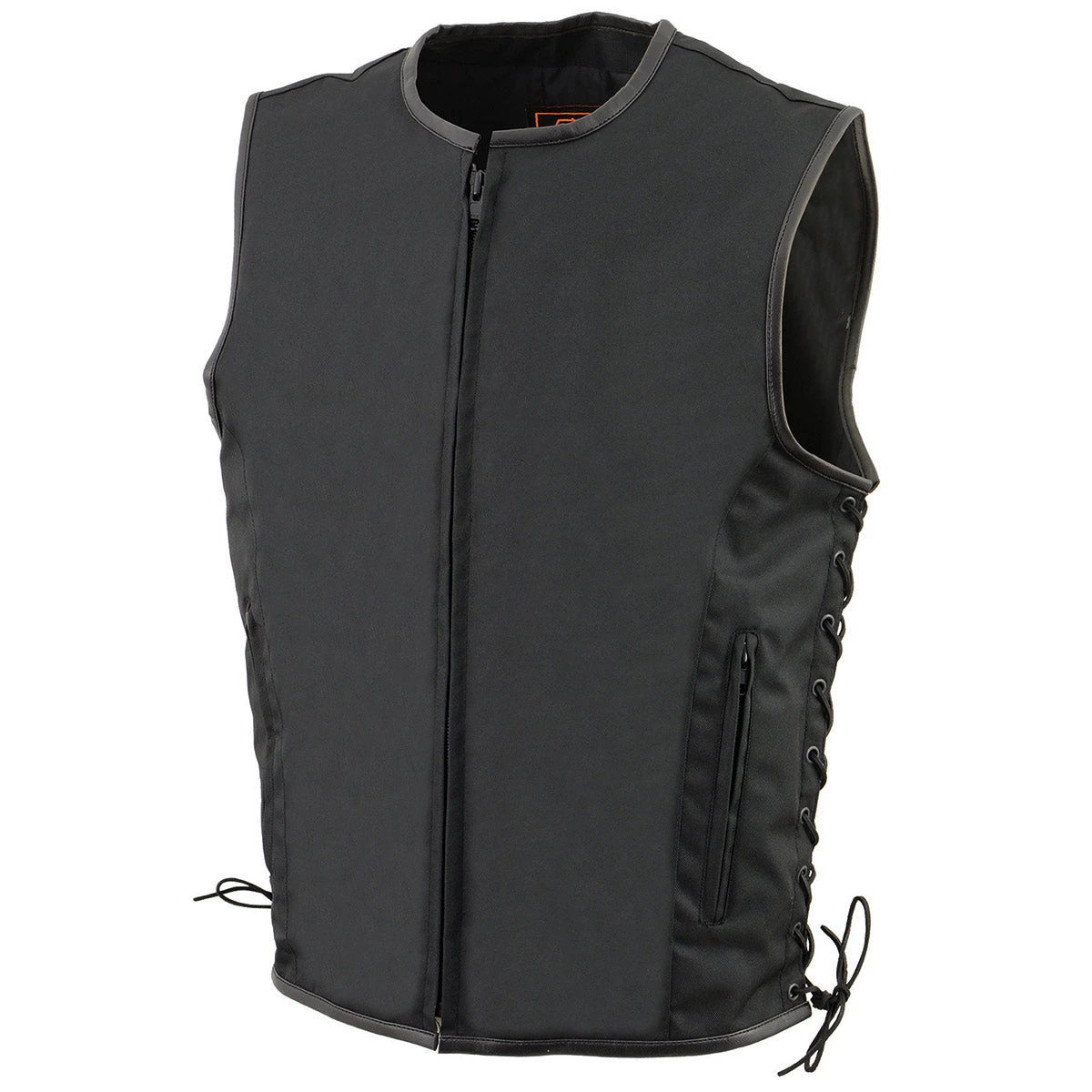 Motorcycle Vests Milwaukee Leather MPM3739 Men's 'Side Lace' Black Textile Zipper Front Vest