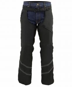 Milwaukee Leather MPM5701 Men's Black ‘Reflective’ Vented Textile Motorcycle Chaps Motorcycle Pants & Chaps
