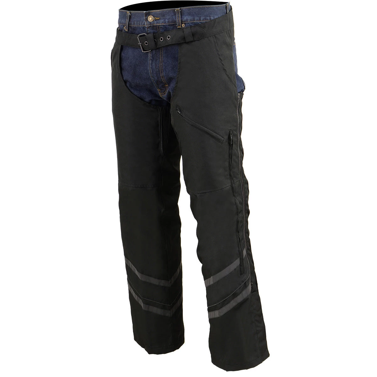 Milwaukee Leather MPM5701 Men's Black ‘Reflective’ Vented Textile Motorcycle Chaps Motorcycle Pants & Chaps