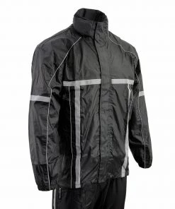 Milwaukee Leather MPM9510 Men's Black Water-Resistant Rain Suit With Hi Vis Reflective Tape