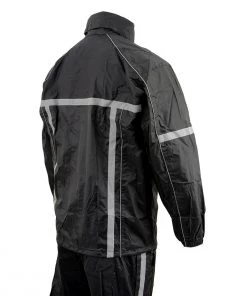 Milwaukee Leather MPM9510 Men's Black Water-Resistant Rain Suit With Hi Vis Reflective Tape