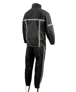 Milwaukee Leather MPM9510 Men's Black Water-Resistant Rain Suit With Hi Vis Reflective Tape